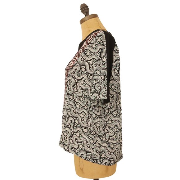 A.L.C. Semi Sheer Silk Blouse Size 0 Short Sleeve Floral Paisley Top EUC B9 - Picture 4 of 5